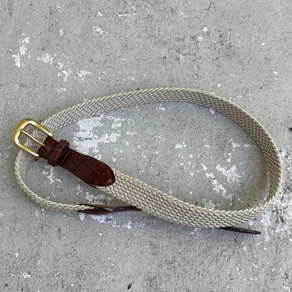 Brighton woven belt with leather accent